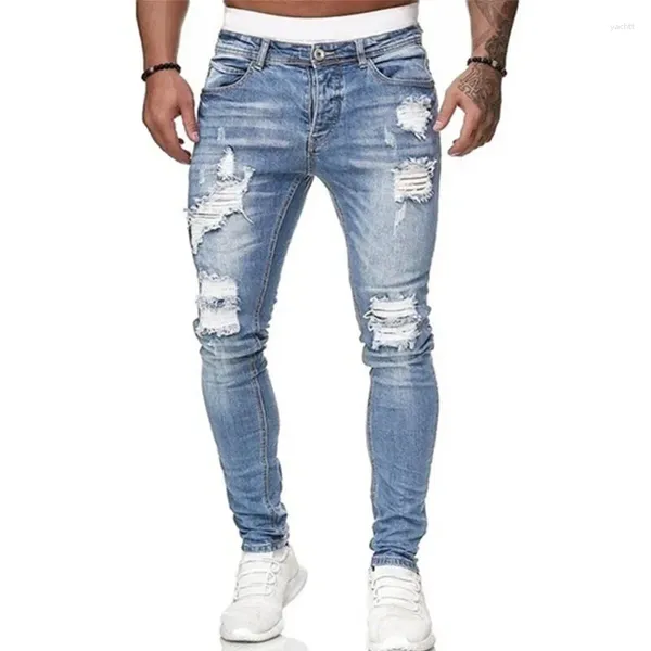 Jeans masculinos 2024 Moda Rapped Patch Slim Slim Casual Denim Lápis Pontas Esportivas Corre as calças de corrida