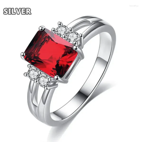 Ringos de cluster 5 cor quadrada de cor de qualidade roxa 925 prata esterlina para mulheres lindas casamentos Anel elegante