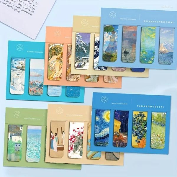 4pcs/pad magnetico set di set di dipinti creativi famosi in tutto il mondo Monet van Gogh Vintage Style Art Book Holder