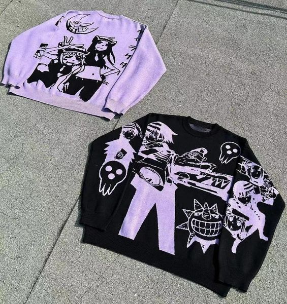 Camisetas masculinas y2k suéter gótico feminino harajuku super times moletom masculino de anime malhas de malhas bordadas de bordado kpop moda de rua de primeira linha