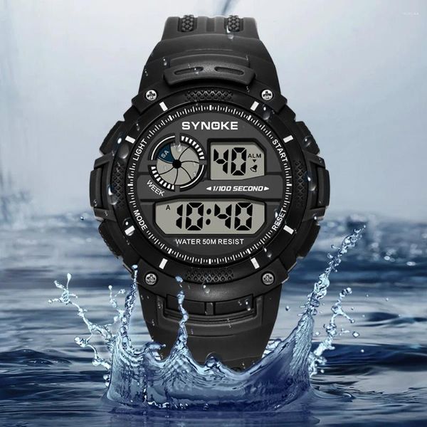 Relógios de pulso Sport Men Watches Black PU Strap Date Alarme Water resistente a discagem redonda relógio digital para a vida cotidiana