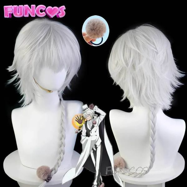 Wigs Cosplay Wigs Nikolai Gogol Cosplay weiße Perücken Haarnadel Anime Bunno Streune Hunde Staffel 4 weiße Blätter Perücken Heuchtigkeit Faser Haar Fre