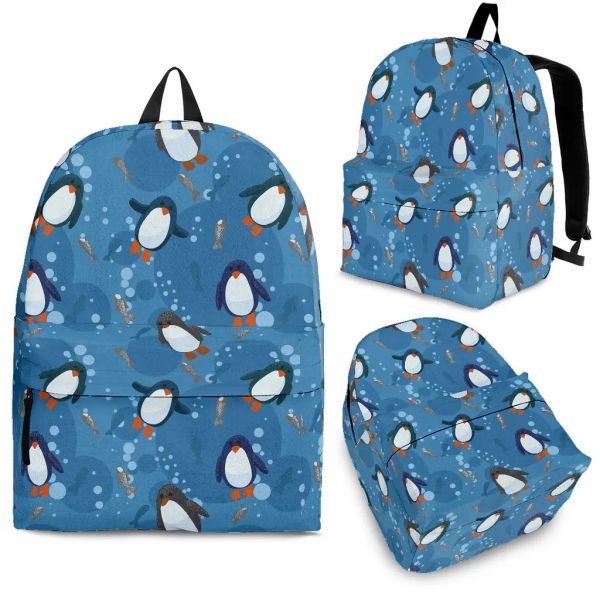 Mochilas YikeLuo Cartoon fofo Penguin Backpack submarina impressão azul Brand de marca durável