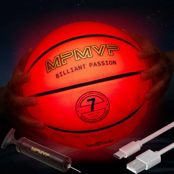 MPMVP Light Up Basketball - размер 7 - Glow in the Dark - USB Rechargable - Подарки, оборачиваемый для мальчиков, которые любят играть в баскетбол 240407