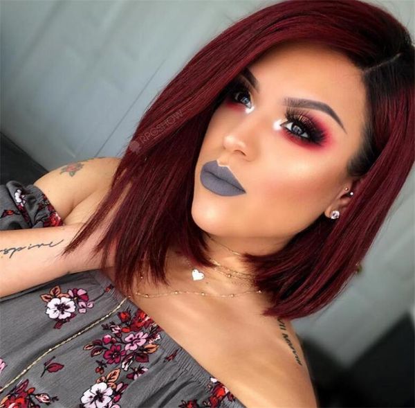 1B 99J OMBRE Full Lace Perücken Bob Straight Burgund zwei Ton