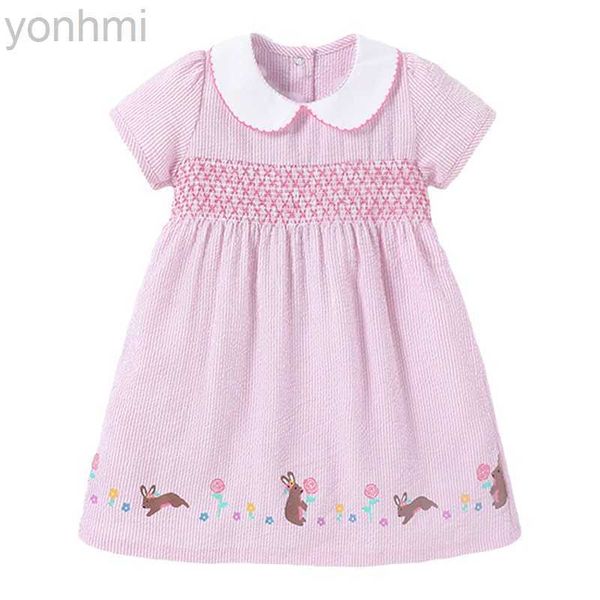 Vestidos de menina Little Maven Girls Meninas Rosa Vestidos de praia Animal Rabbit Dresses infantis 2 anos Criança bebê Peter Pan Collar Dress D240423