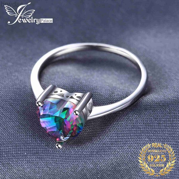 Solitaire Ring JewelryPalace Heart Natural Rainbow Quartz Mystic Solitaire 925 Sterling Silver Rings Women Fashion Fashion Colorful Gemstone Jóias D240419