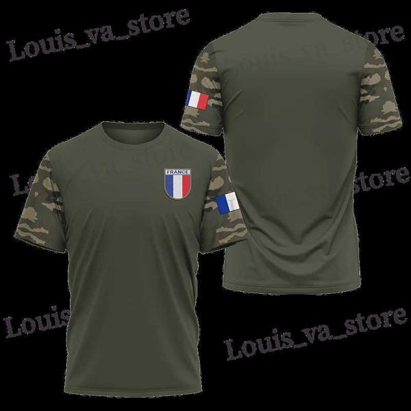 Мужские футболки Франция Армия Камуфляж Мужская женская футболка Коммандос Армис-ветеран 3D Спецназируется короткие SLVE Тактические рубашки мужская одежда T240419