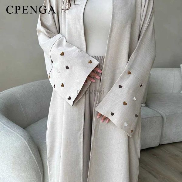 Roupas étnicas Moda Love Bordado aberto abaya para mulheres Dubai 2024 Nova planície quimono muçulmano trkiye elegante vestido de cardigã Islam roupas d240419