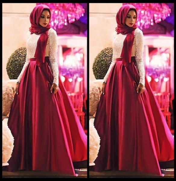 2018 vestidos de baile de baile de baile muçulmanos vermelhos vermelhos brancos hijab vestidos de noite cetim de cetim comprimento mais tamanho de festa árabe saudita8798647