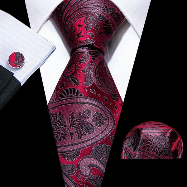 Luxus rotes Paisley Krawatte für Mann Tuxedo Business Fashion Seide Hochzeits Herren Taschenquadratmanschettenknöpfe Set Purple Blumenbindungen 240323