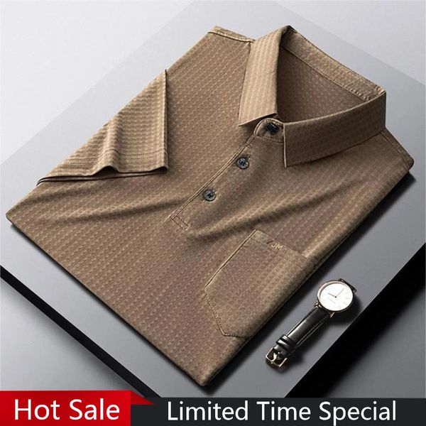 Tasche di seta ghiacciata coreana Polo Shirt 2023 Elasticità del marchio estivo business casual a maniche corte a maniche corte per uomo abbigliamento 240415