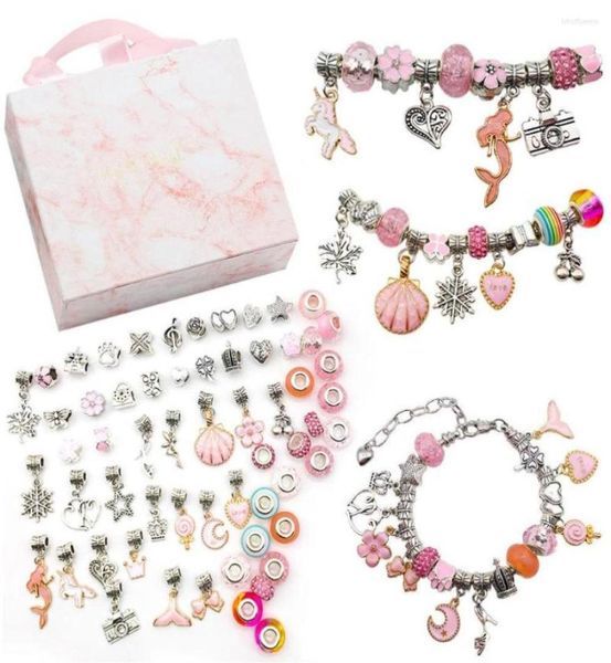 Charm Bracelets Kinder Armband Making Kit liefert Perlen kreative DIY -handgefertigte Kristallschmuck Kid Pink Geschenkbox Set4500000