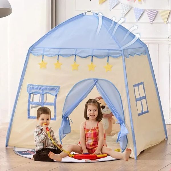 Childrens Tent Playhouse Jungen und Mädchen im Innen- und Außenpreis tragbarer Oxford -Stoffpink Blue Toy Small House 240415