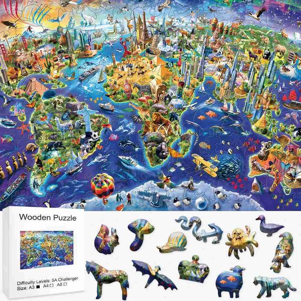 3D -Rätsel World Map Model Kit für Erwachsene 3D DIY Puzzle Holzhandwerksspielzeug DIY Party Game Boy Hölzern Puzzle Spielzeug Jigsaw Kinder Bildungsspielzeug 240419