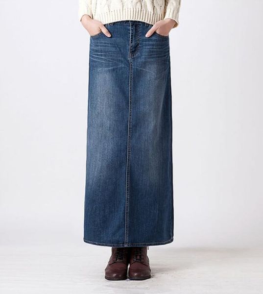 2018 Nuova Fasci Slit Long Maxi Denim Jeans Skirts for Women A Line European Style Gonnet Gaming Stretch Plus size S2XL9665881