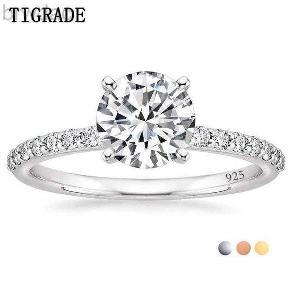 Solitaire Ring Tigrado 925 Prata esterlina para mulheres 1,25 ct Rodada Solitaire 5a+ anel de noivado de zirconia cúbico Halo PROMECTION Tamanho do anel 4-12 D240419