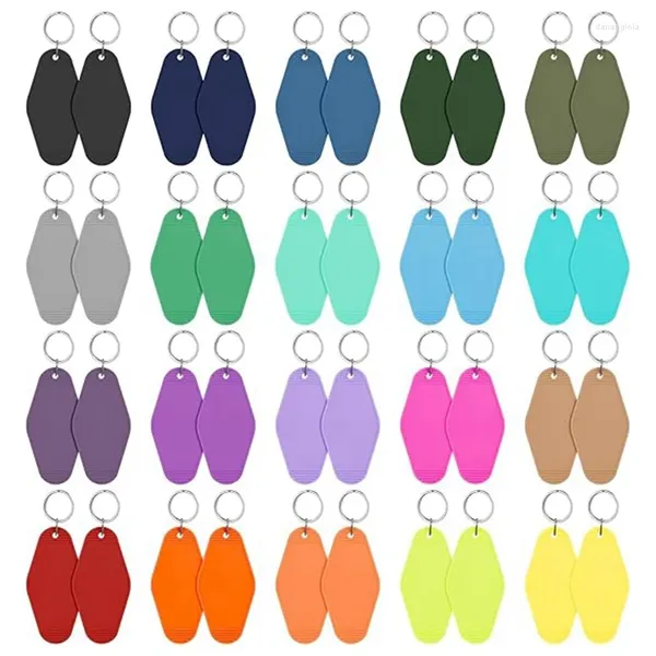 Keychains 40 PCs El Keychain em branco com anéis de chave 20 cores Motel de Rhombus plástico para DIY e bagagem Tag Durável