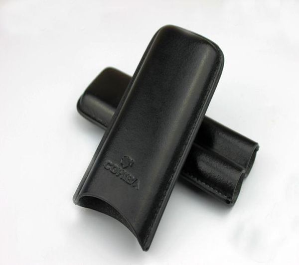 Novo suporte de couro de cor marrom preto de beautifil preto 2 capa de charuto de tubo de viagem A caixa contém 2 charutos8628526