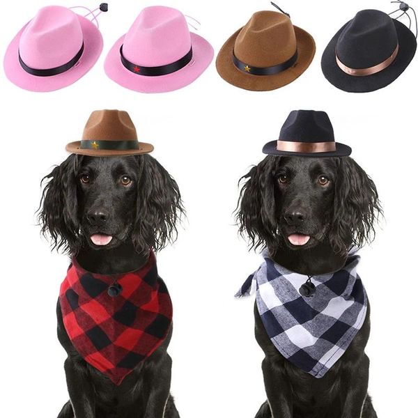Dog Apparel Dogs Chapéu de cowboy com corda ajustável Fivela Cats Costume Cosplay Party Decoration Funny Gentleman Caps Headwear Pets Supplies