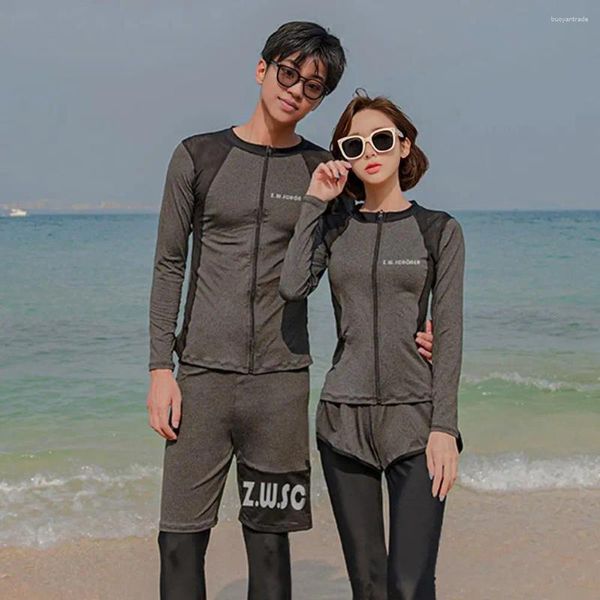 Damenbadebekleidung Langmischung Schwimmset Unisex Langarm Badeanzug mit Reißverschlussverschluss Top verstellbarer Taille zum Surfen zum Schnelltrocknen