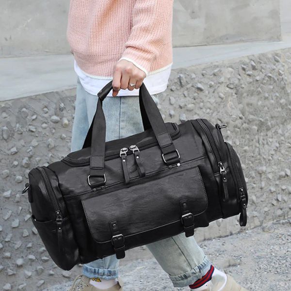 Bolsas esportes Men Bolsa de ginástica Handbag Fiess PU bolsas de viagem de couro ombro para sapatos