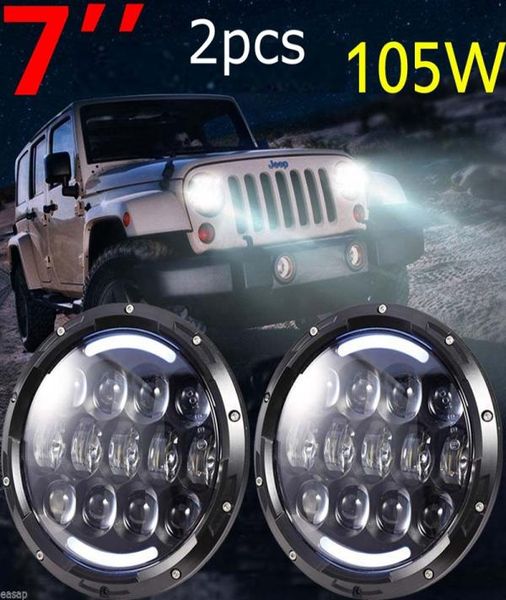 Jeeps Wrangler 7quot pollici 105W Fepi LED Hilo con segnale di svolta ambra e DRL bianco per 19972016 JK TJ LJ Unlimited5200570