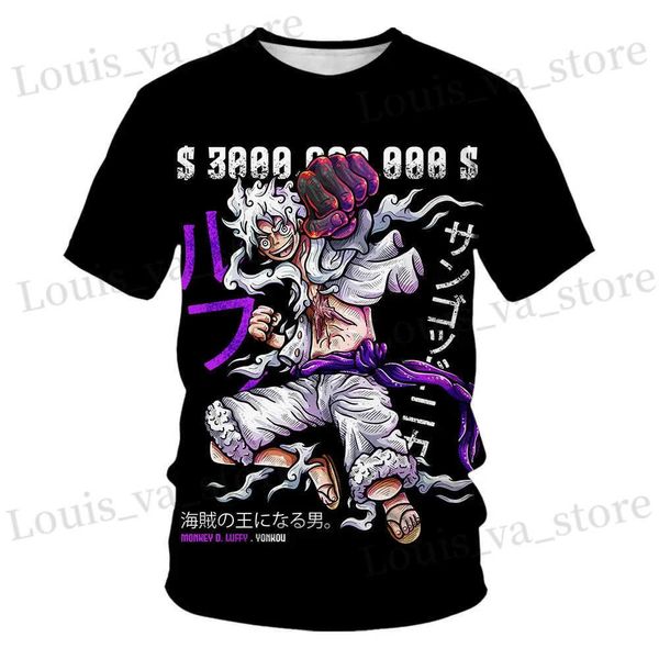 T-shirts masculina Fashion Kid Anime One Piece Luffy Camiseta Rouse de menino Colher de garotos Camiseta infantil T-shirt verão curto slve tops uma peça TS T240419