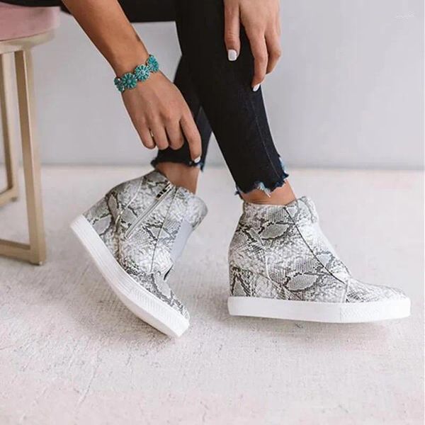 Fitness Shoes 2024 Women's Wedge Sneaker Vulcanize Fashion Zip Leopard Aumento de Zapatos de Mujer para Girl