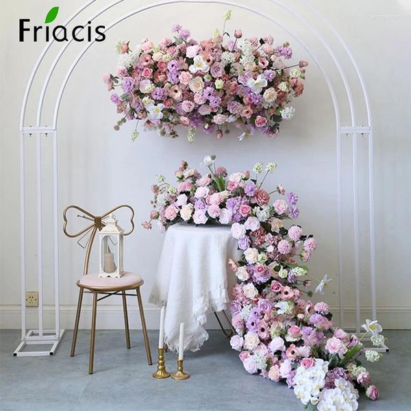 Декоративные цветы роскошные пурпурные розовые диван -диван бегун -бегун цветочный ряд свадебный фон арка декор цветочный расположение подвесное потолок