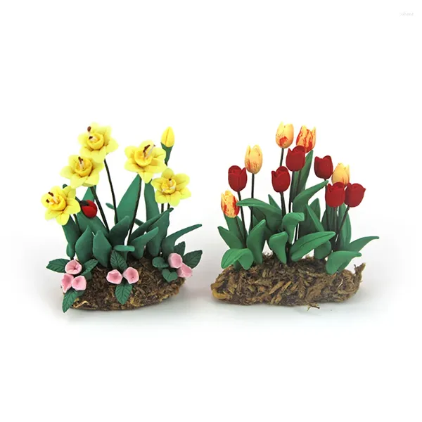 Dekorative Figuren 1/12 Dollhouse Miniaturzubehör Mini Tulip Narznistel Morgen Glory Simulation Gartenblumenmodell für Puppenhaus