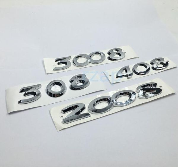 Adesivo de prata cromado 3D para Peugeot 2008 3008 308 408 Cartas Badge emblema Logo do carro traseiro Decal2627258