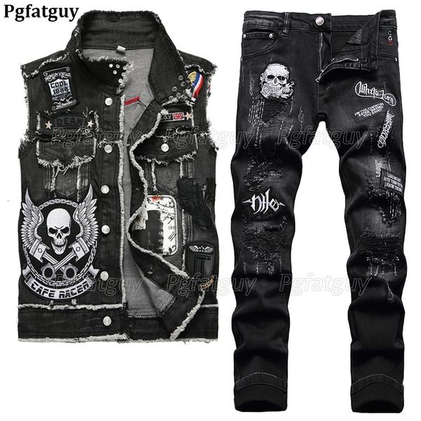 Black Skull Bordado 2 peças MONS CONSELHOS MODOS O SLIM DENIM ENGRO