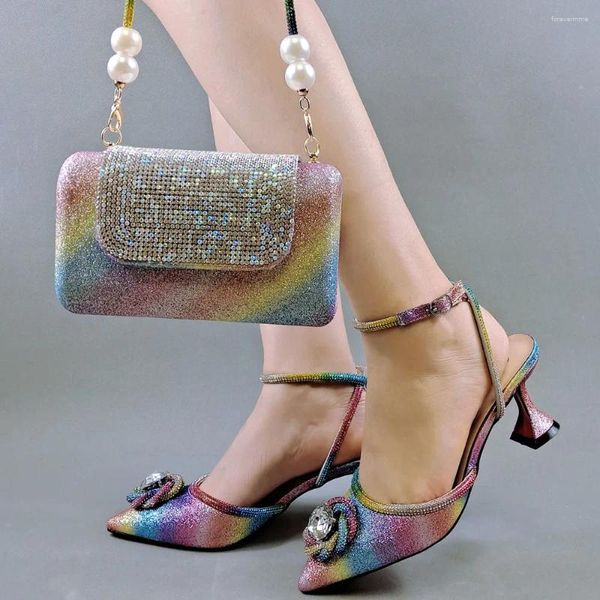 Отсуть обувь мода Rainbow 7,5 см. Женщины -каблуки сопоставьте сумочку с со стразами украшения африканские турниры и набор сумок QSL045