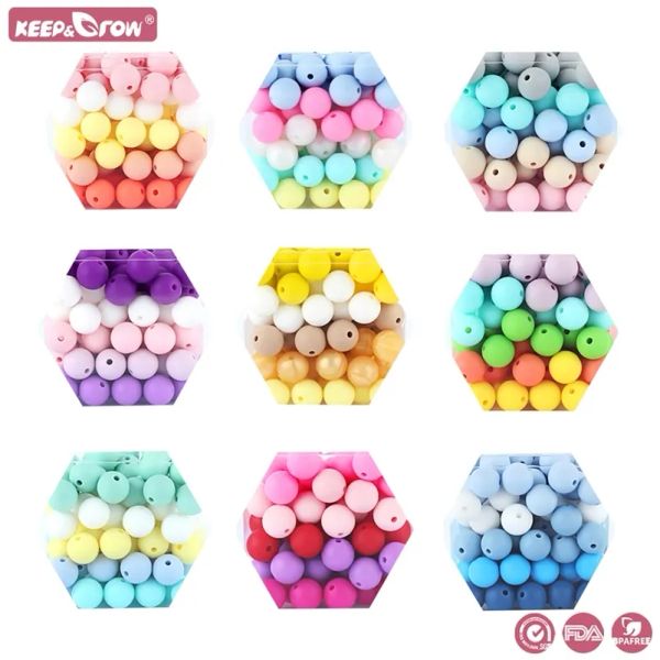 15mm Silicone Beds Logo Grade de alimento Silicone Silicone Teether Diy mastigável Bola redonda colorida Baby Abasts Beads Baby Toys 220326 LL