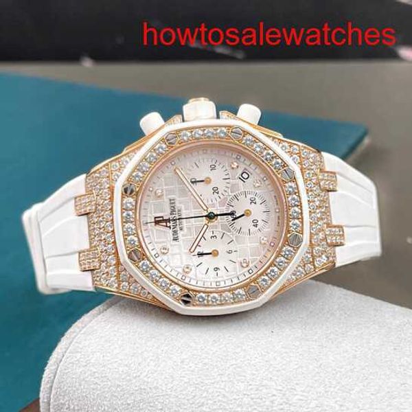 Womens AP Wrist Watch Real Royal Oak Offshore Series 37mm Diâmetro Automático Menção Mecânica Casual Unissex Relógios de luxo 26092OK.ZZ.D010CA.01 Silver White