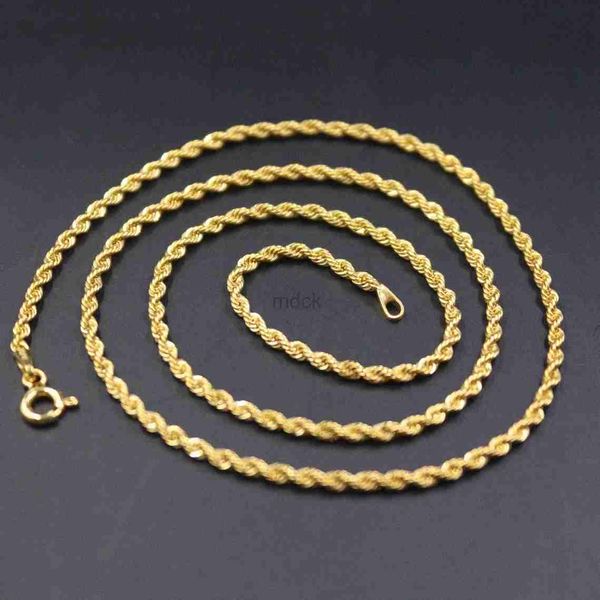 Colares de pingentes Cadeia de ouro amarelo de 18k 18k para mulheres Colar de corda de 2 mm de 2 mm 18 polegadas Comprimento do selo AU750 240419