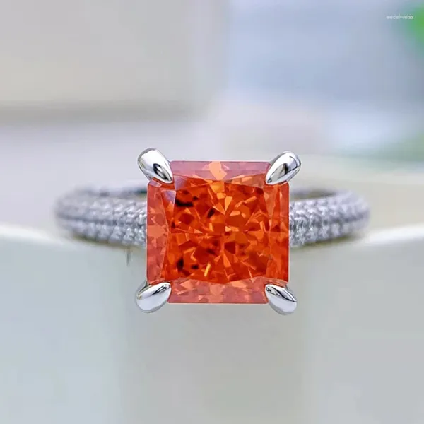 Küme halkaları bahar qiaoer prenses kesim 8mm turuncu yüksek karbon elmas 925 STERLING Silver Party Wunnand Kadınlar Vaat Mücevher