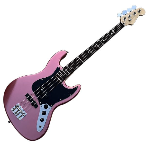 Bass de alta qualidade-4 de alta qualidade Metal Red Electric Guitar com rosa-rosa braço preto pickguard