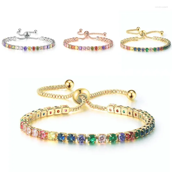 Link Armbänder für Frauen Regenbogen farbenfrohe 3mm Zirkon Charme Verstellbares Multi -Farb -Tennisarmband auf Handketten Mode Schmuck Geschenk