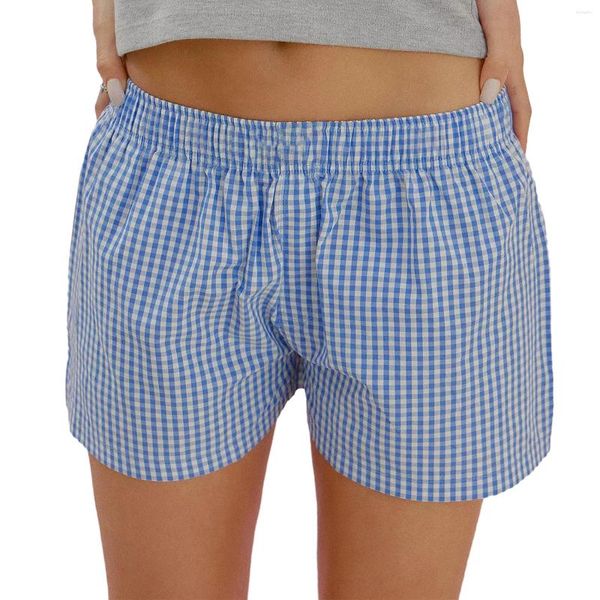 Frauen Nachtwäsche lässige Sommerplaids Shorts 2024 Low -Rise -Elastizität Band Straight Short Hosen für Street Loungewear Sleep Bottoms