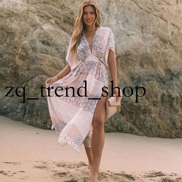 Grundlegende lässige Kleider Teelynn Blumendruck Smock Kleid Bikini Bikini Cover up Frauen Vintage Beach Boho Oversize Summer Long Kleid Chiffon Robe Vestidos 2 36