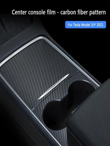 PVC Center Console Wrap Kit Teile Aufkleber Kohlefaser Textur Ersatz für Tesla Modell 3 y 2021 Automobilzubehör6611687