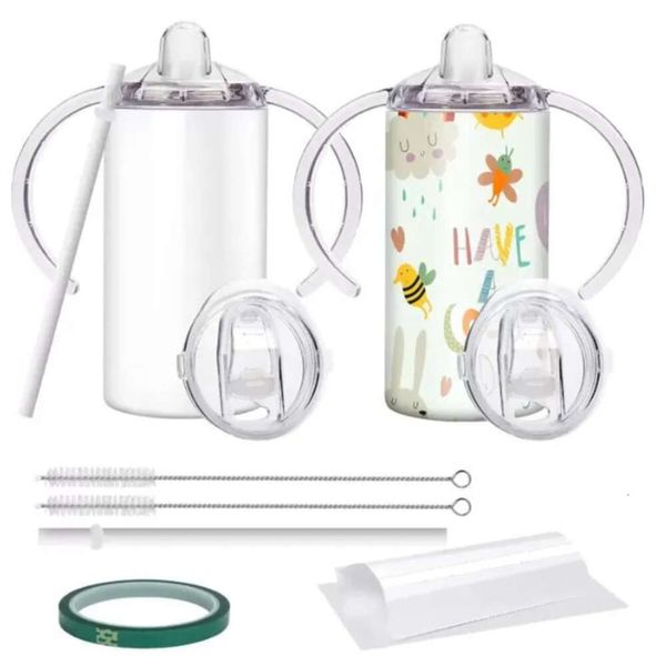 Coppe di sublimazione Sippy 12 once in acciaio inossidabile in acciaio inossidabile isolato con manici a doppia parete per bambini e bambini C0525P05