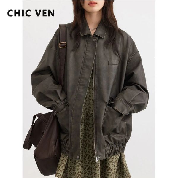 Chic Ven Women Jackets Vintage Wäsche weiblicher Freizeitmantel Heavy Duty Ladies Jacke Streetwear Lose Herbst Spring 240408