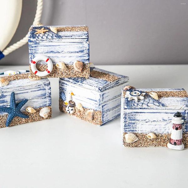 Декоративные фигурки средиземноморского миниатюрной коробки в стиле океана Классическая деревянная маленькая креативная ювелирная украшения конфеты рождественский мяч