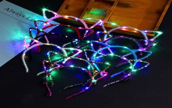 LED Light Up Cat Animal Orends Banda da cabeça Girls Girls piscando acessórios para cabelos de cabelos Concerto para festa de glow Party Supplies Xmas Gift M30712038168