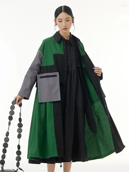 Женские траншеи Coats xitao одиночная грудь женская мода модная схема плиссированная свободная полная рукава меньшинство 2024 Песного пальто Wld6752