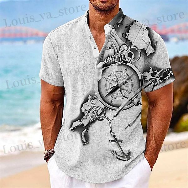 Camisas casuais masculinas Henley camisa short slve tops 3d Great Voyage Graphic Cloth Fashion Designer Aparel Strtwear Mens Hawaiian Shirt T240419