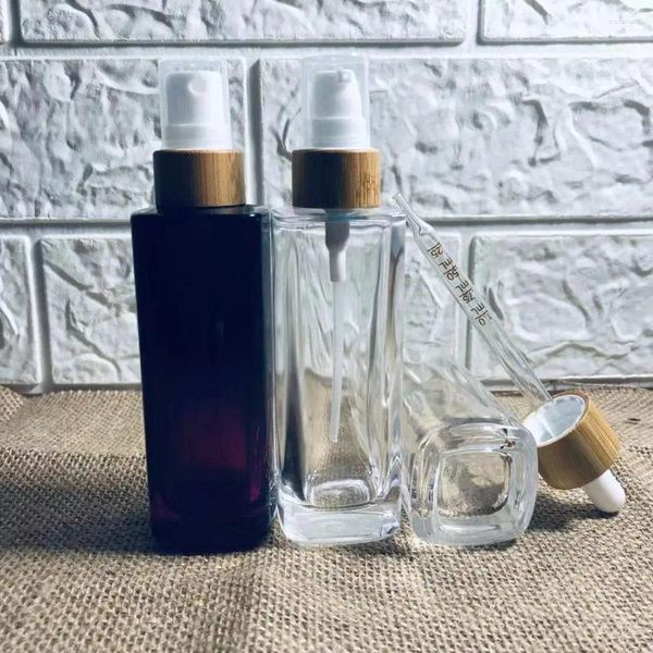 Speicherflaschen Großhandel Custome Logo Clear Glass Lotion mit Bambusdeckel für kosmetische Spray -Parfümflaschen -Tropfen -Hautpflegeverpackung